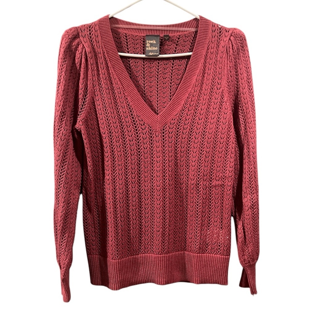 Rock & Shine Red Cable Knit V-Neck Sweater - Size Small